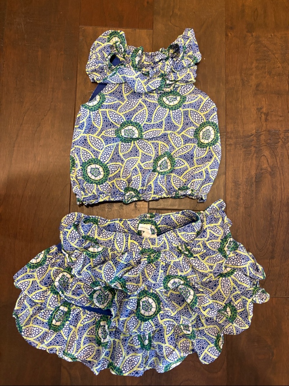Janie and Jack Blue, Green and White Floral Ruffle Two-Piece